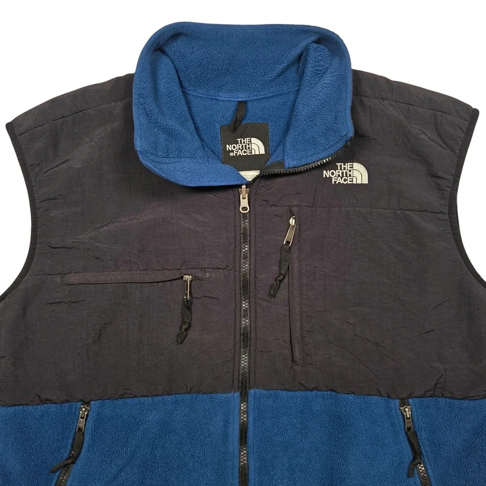 Vintage The North Face Polartec Fleece Vest Men L Blue Black Denali Full Zip Y2K